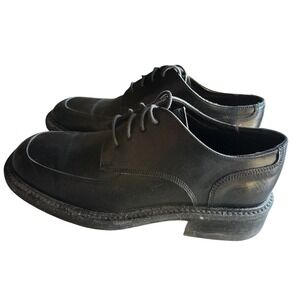 Kenneth Cole 7 New York Mens Black Leather Square Toe Derby Shoes Made in Italy